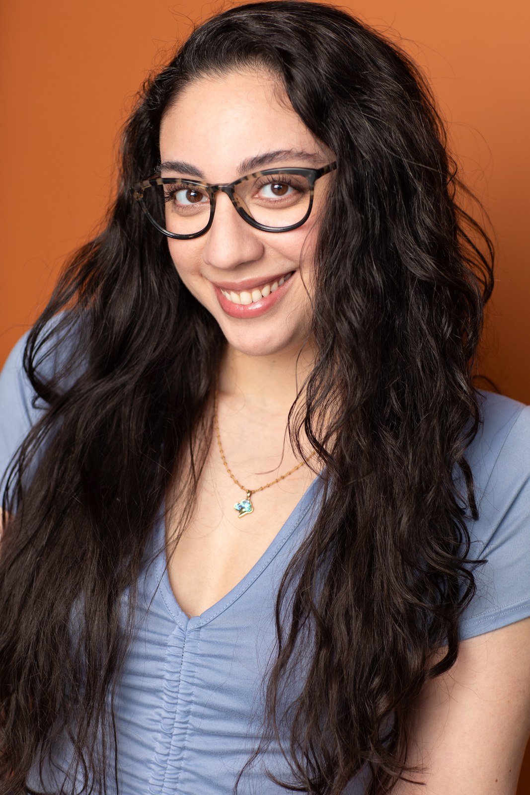 Jade Rain Vega — Gray Tee & Glasses